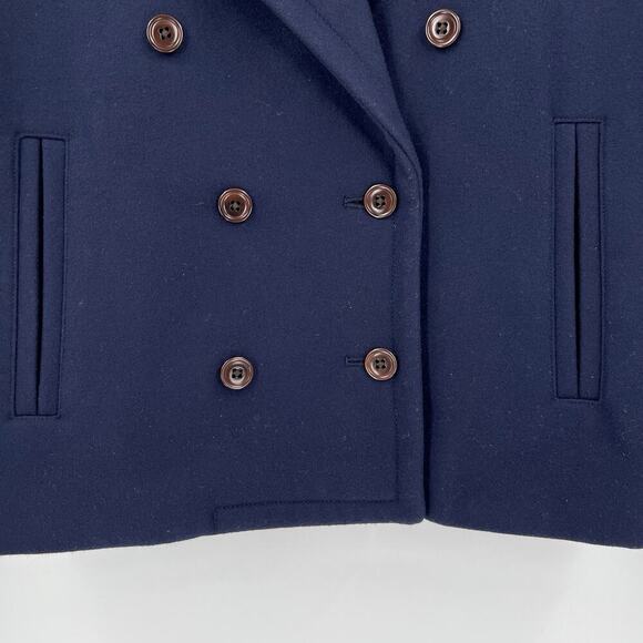 J. Crew Melton Wool Navy Blue Double‎ Breasted Peacoat B6474 Women’s Size 0 - Picture 3 of 10